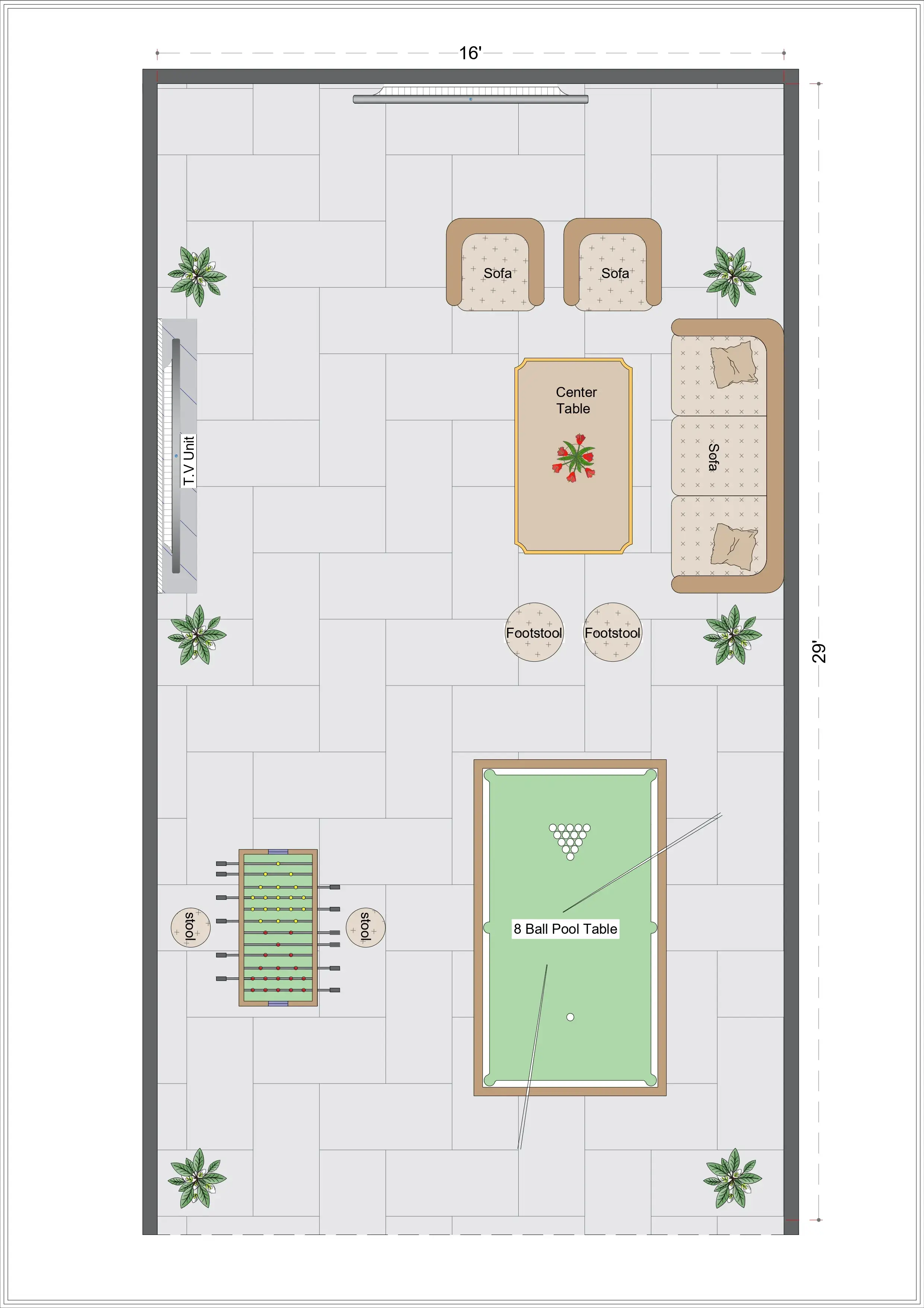 Modern Basement Lounge Layout (MBLL-3)