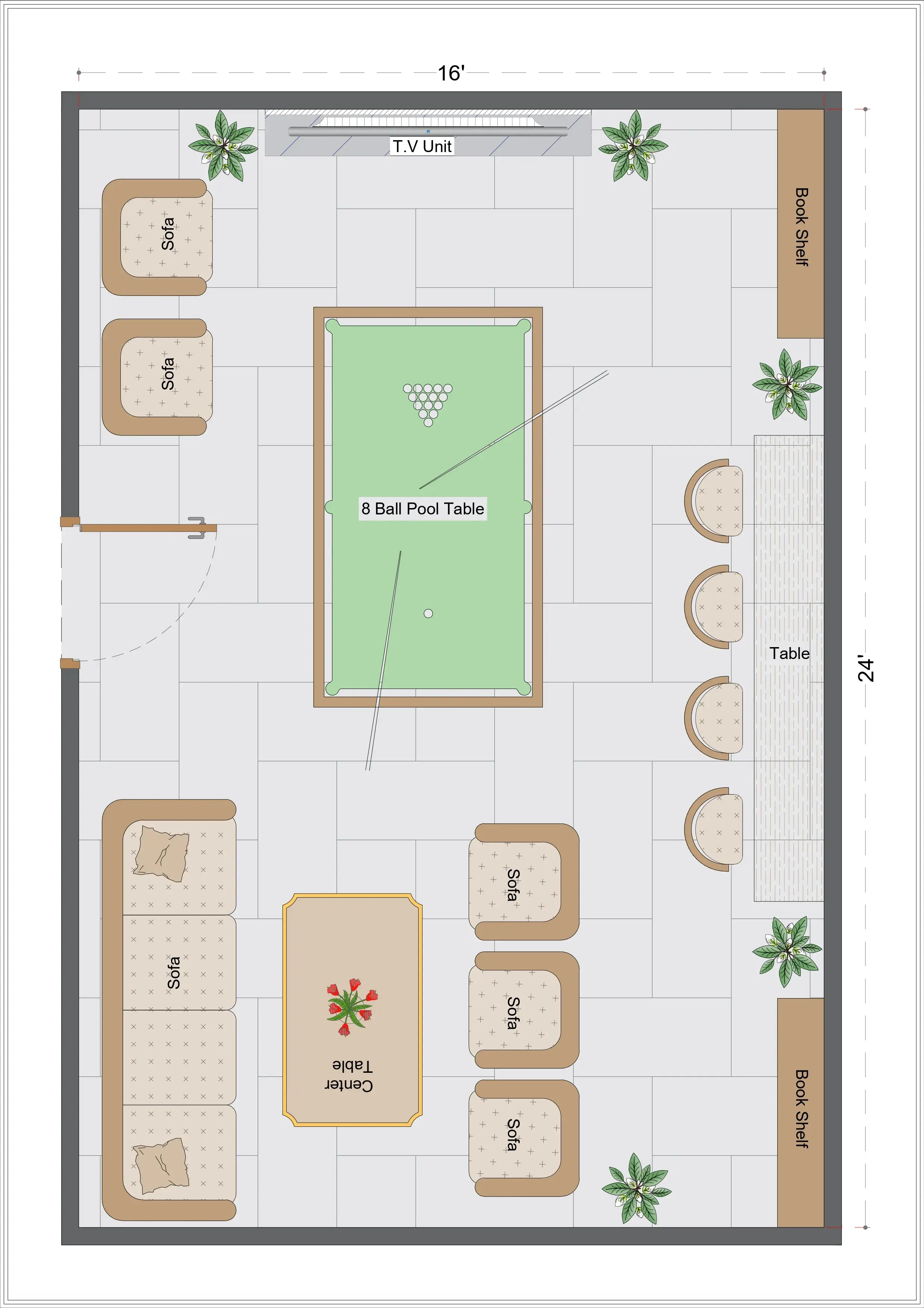 Modern Basement Lounge Layout (MBLL-5)