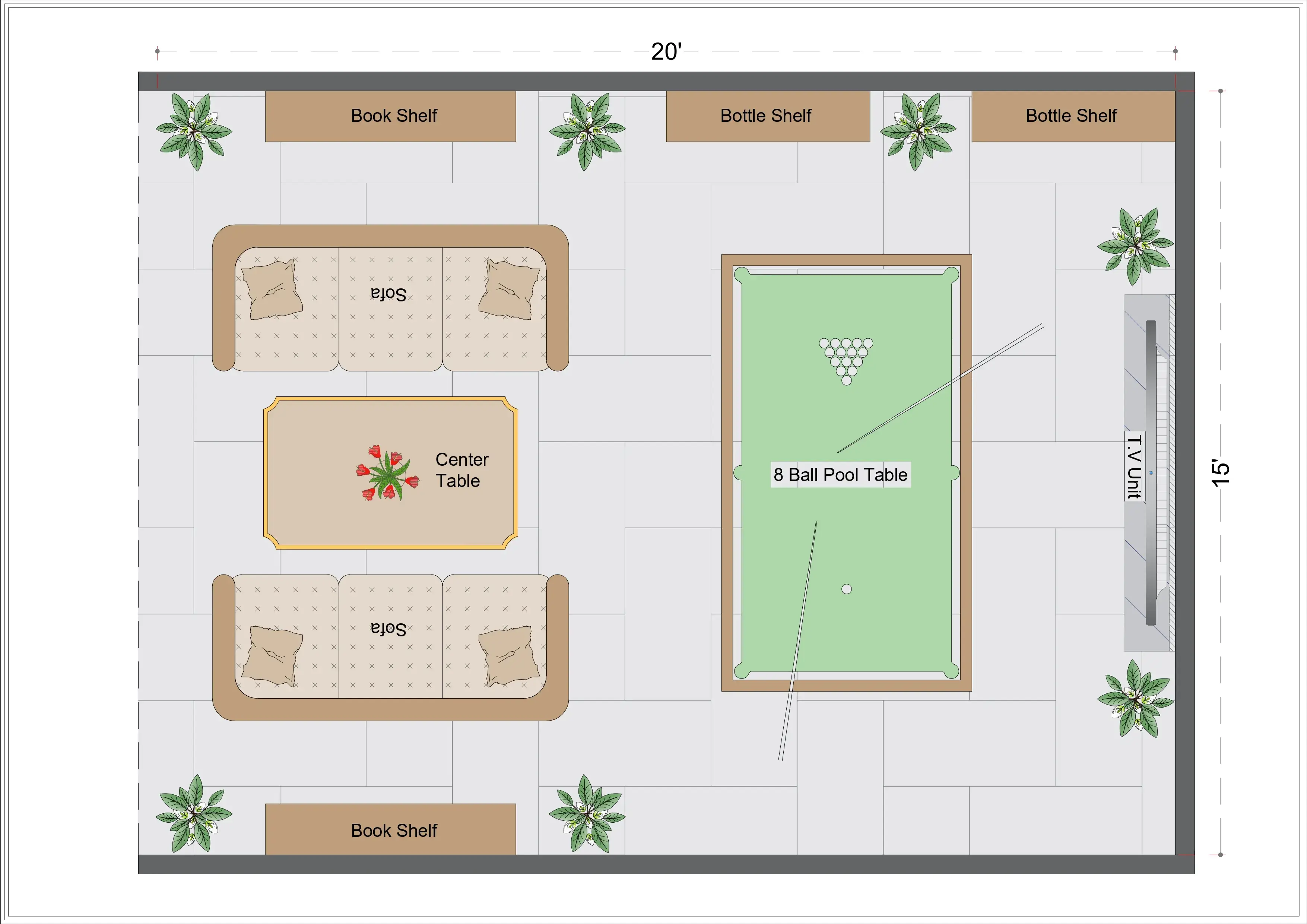 Modern Basement Lounge Layout (MBLL-6)